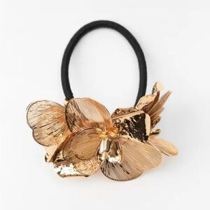 NEW! In Box- Zara Textured Flower Metal Hair Tie Gold Floral Hair Tie 4736/266